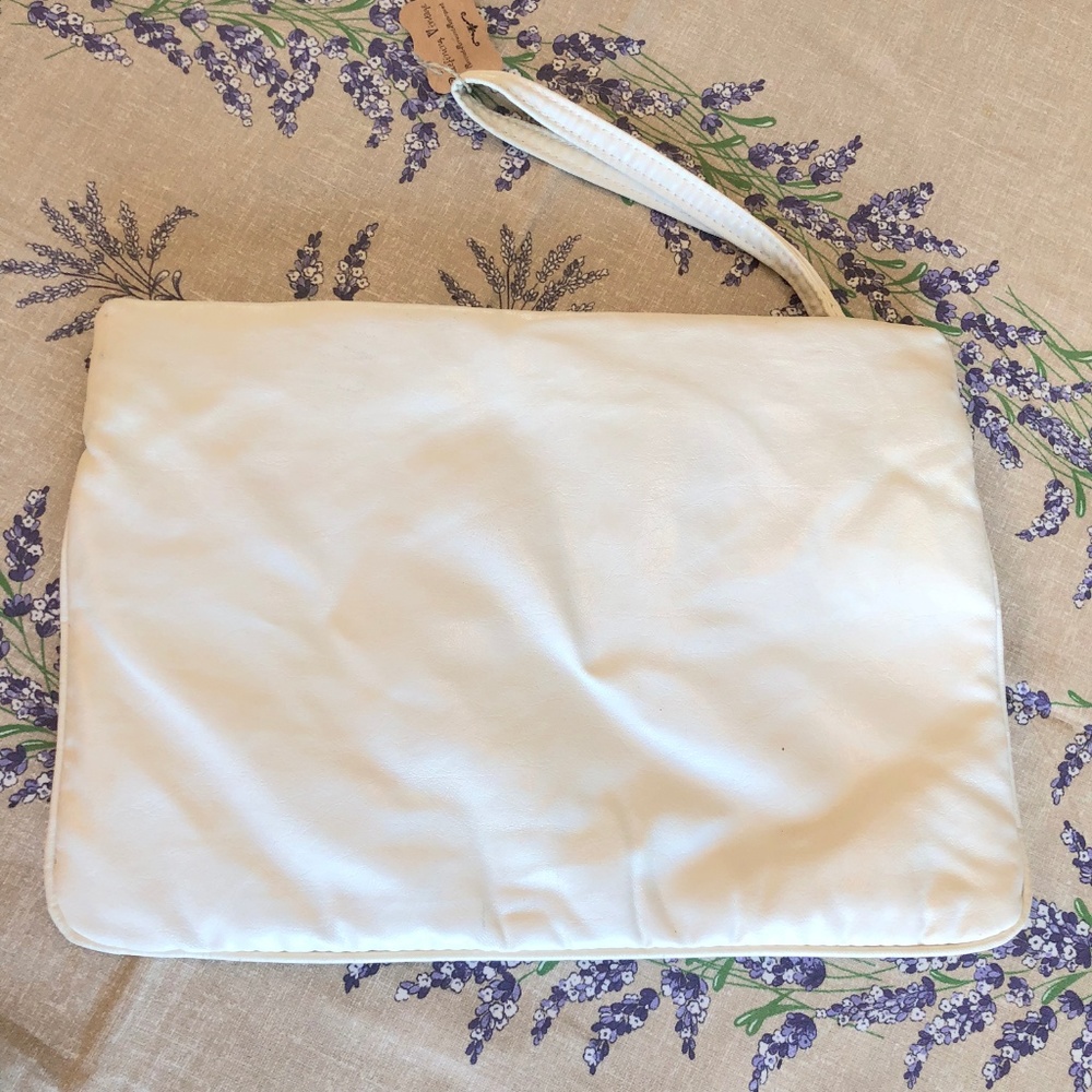 Vintage clutch handbag ivory zip top inside pocket - Picture 2 of 8